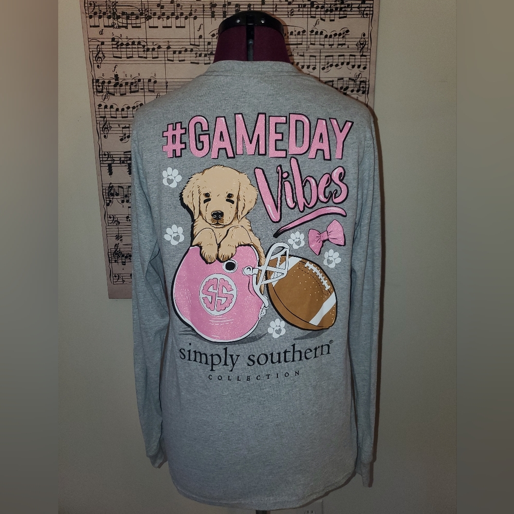 Simply Southern L/S T-Shirt Game Day Vibes Football Puppy Small